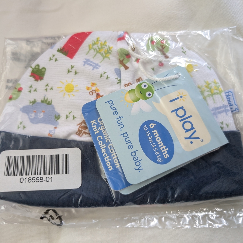 i play. Organic Cotton Baby Hat - Navy and Multicolor Sz 3 Months or 6 Months